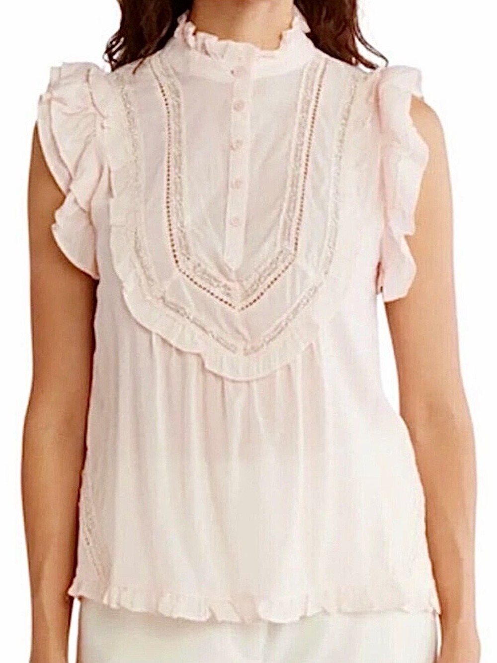 NWT JASON WU pastel pale pink gauzy ruffle cap sleeve blouse top XS